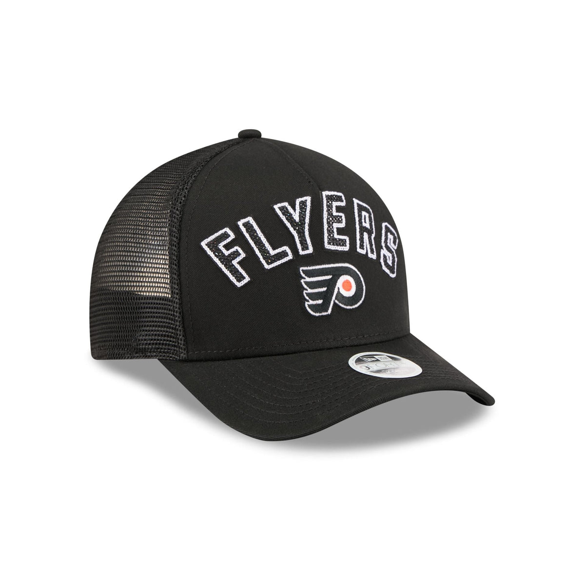 Philadelphia Flyers Sequin Wordmark Women's 9FORTY M-Crown A-Frame Trucker Hat