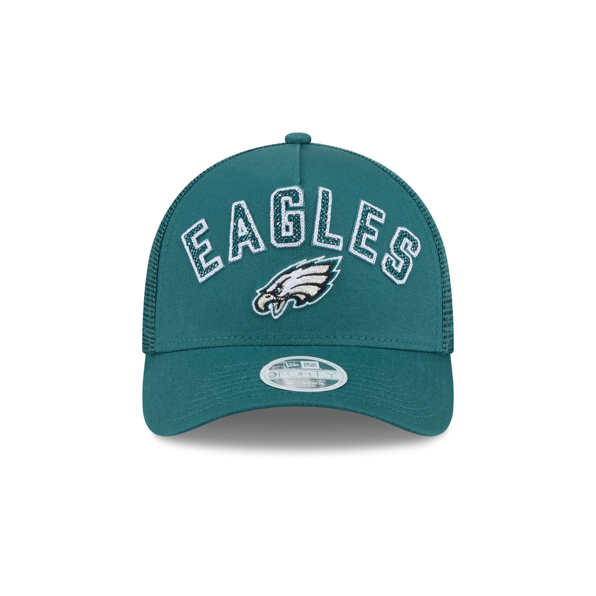 Philadelphia Eagles Sequin Wordmark Women's 9FORTY M-Crown A-Frame Trucker Hat