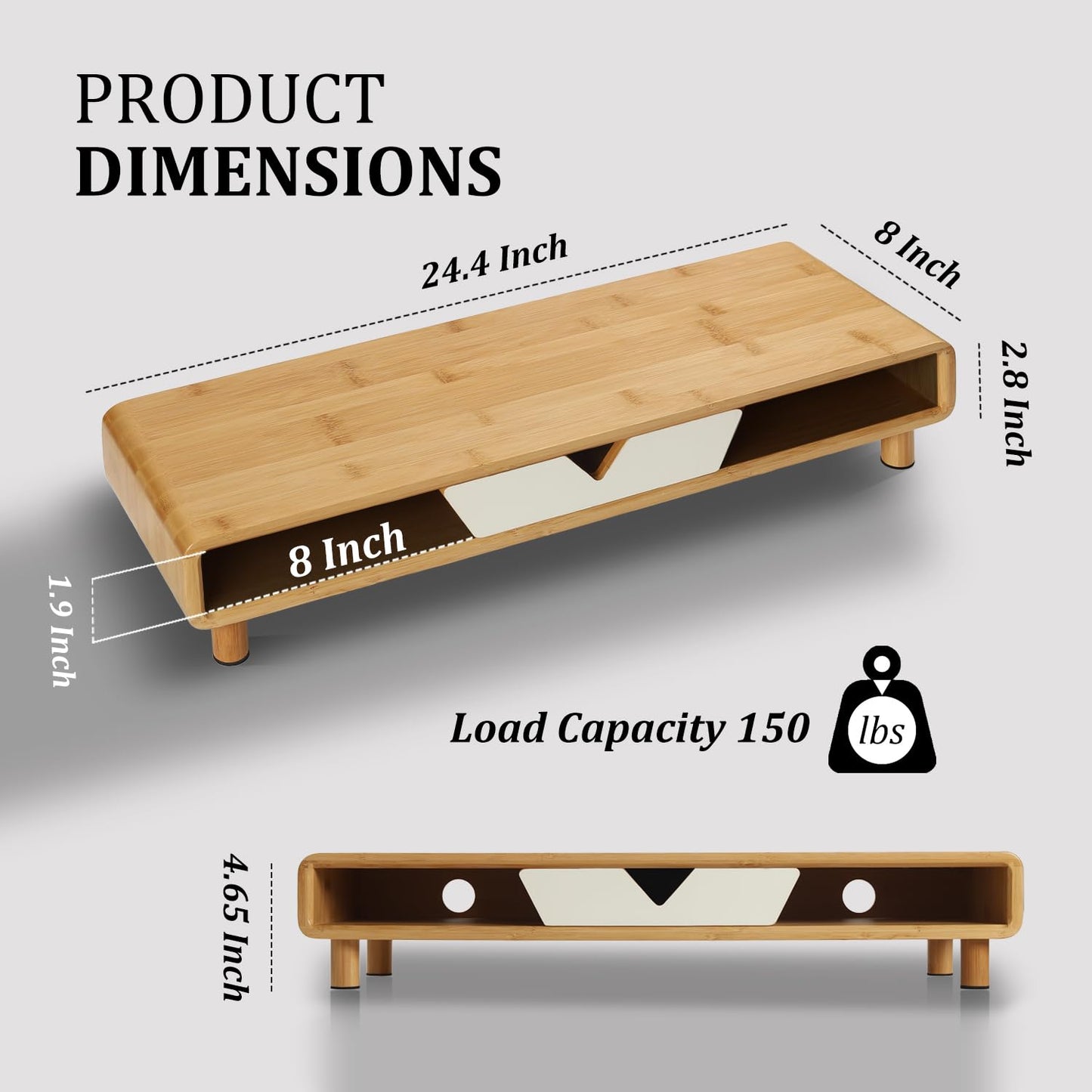 Homerays Bamboo Monitor Stand Riser, No Assembly Required Exquisite Monitor Stand with Drawer Ergonomic Height Wood Monitor Stand