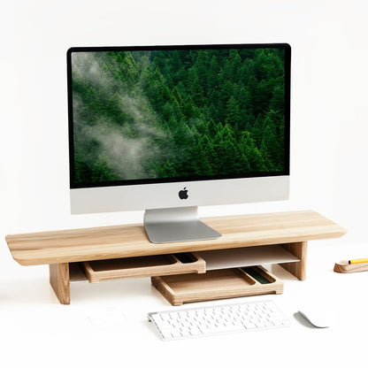 Monitor Stand Riser from Walnut Wood with Black Shelf and Black Legs - Wooden Desktop Storage for PC, Laptop, iMac, TV, Printer, Computer - Durable Walnut Shelf