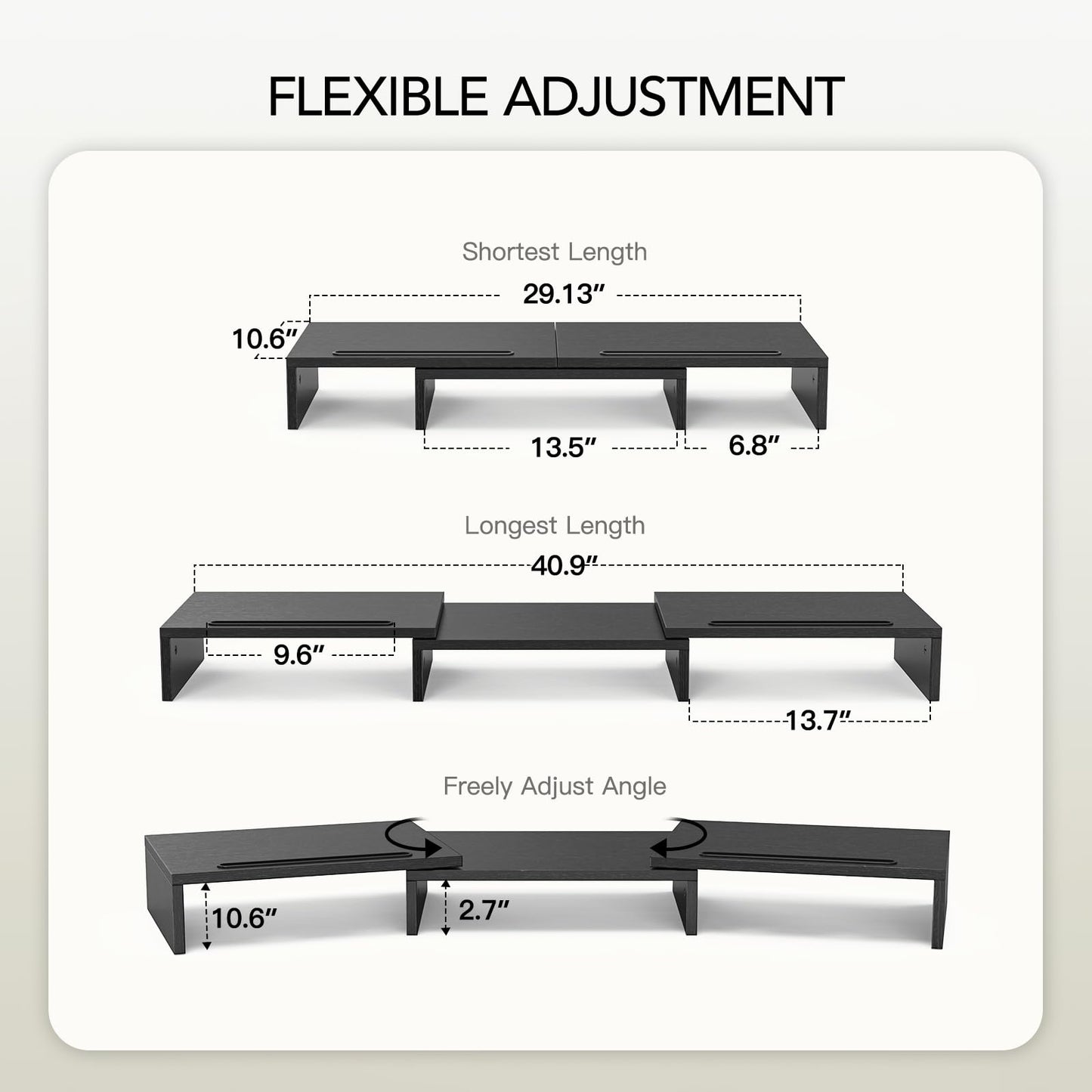 AMERIERGO Dual Monitor Stand Riser- 3 Shelf Screen Stand with Adjustable Length and Angle, 2 Extra Functional Slot Desktop Organizer Stand for PC, Computer, Laptop (Light Wood)