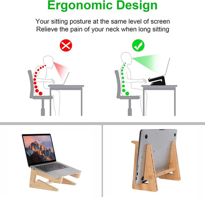 Nuvograin Laptop Stand, Wooden Vertical Laptop Stand for Desk, Bamboo Laptop Stand Compatible with MacBook Air Pro/Dell XPS/Surface pro/HP/Pixelbook/Lenovo, More Laptops 13-17.7inch