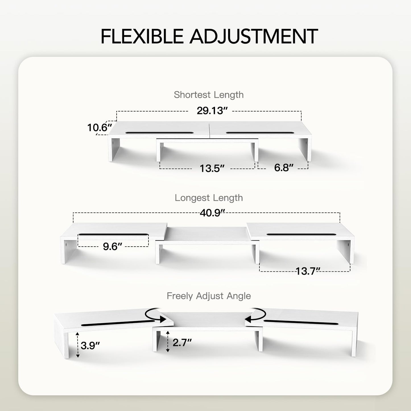AMERIERGO Dual Monitor Stand Riser- 3 Shelf Screen Stand with Adjustable Length and Angle, 2 Extra Functional Slot Desktop Organizer Stand for PC, Computer, Laptop (Light Wood)