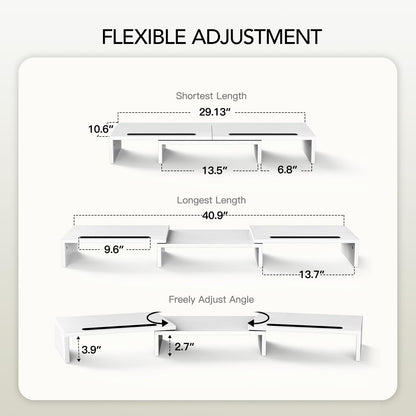 AMERIERGO Dual Monitor Stand Riser- 3 Shelf Screen Stand with Adjustable Length and Angle, 2 Extra Functional Slot Desktop Organizer Stand for PC, Computer, Laptop (Light Wood)