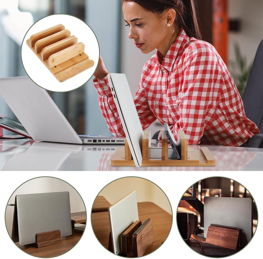 BENECREAT 9.8x6.3x2.5 Inch Vertical Laptop Stand, Wooden Desk Stand with Wide Compatibility & DIY Assembly Kit, Adjustable Dock Laptop Holder for Pad, Phone, Tablet