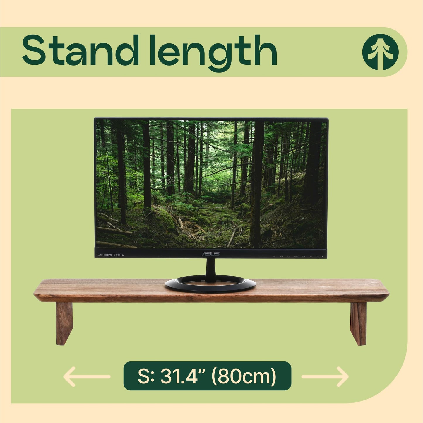 Monitor Stand Riser from Walnut Wood with Black Shelf and Black Legs - Wooden Desktop Storage for PC, Laptop, iMac, TV, Printer, Computer - Durable Walnut Shelf