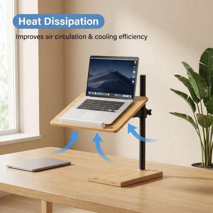 Laptop Stand for Desk, Adjustable Wood and Bamboo Base (Large) | Stand For Macbook , tiltable aluminum riser, length-variable platform, large wide surface, height-modifying lift rod
