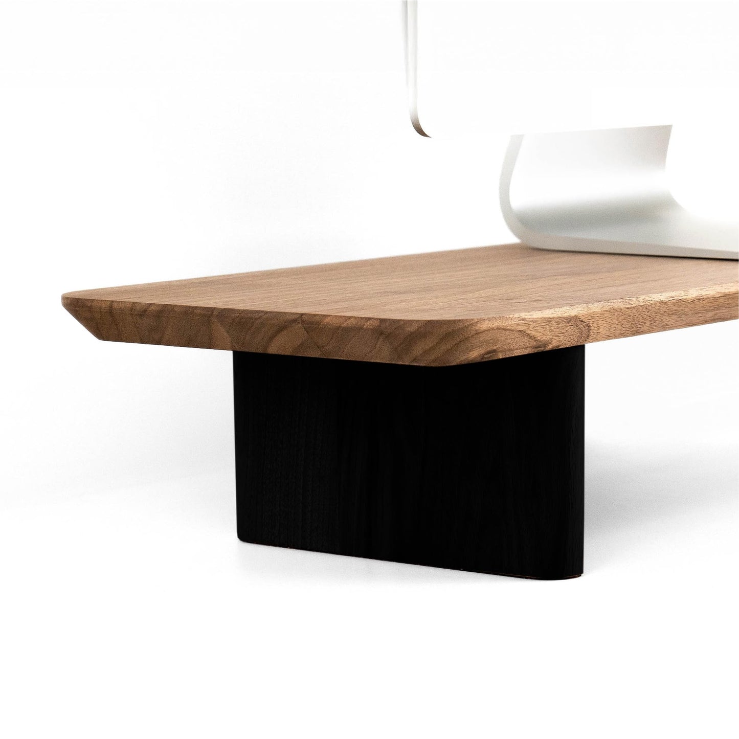 Monitor Stand Riser from Walnut Wood with Black Shelf and Black Legs - Wooden Desktop Storage for PC, Laptop, iMac, TV, Printer, Computer - Durable Walnut Shelf