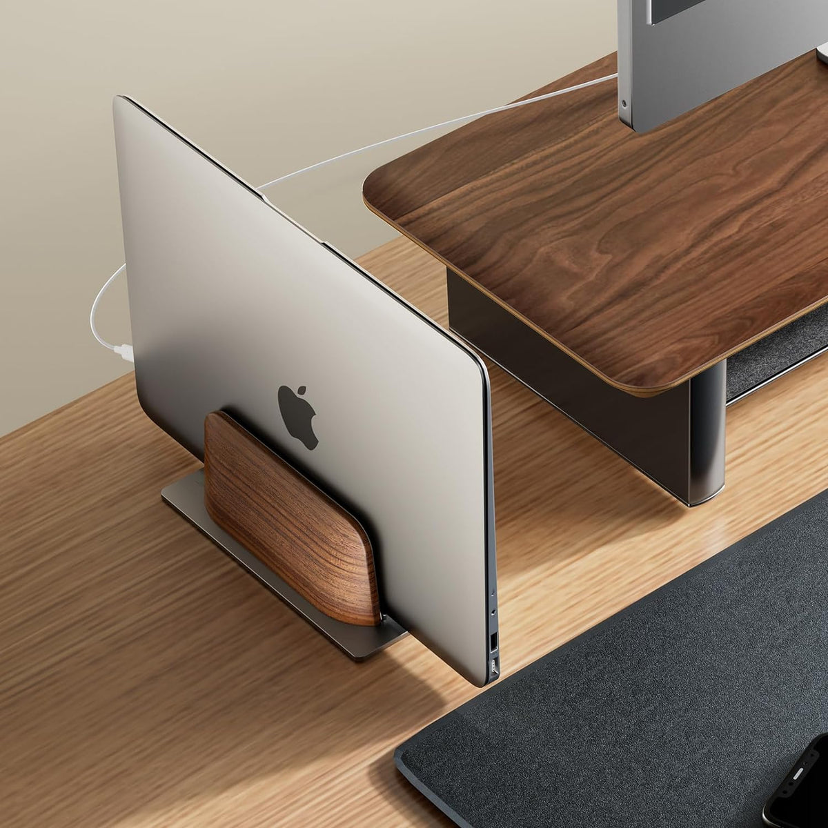 UPERGO Wooden Vertical Laptop Stand, Desk Tray and Headphone Stand