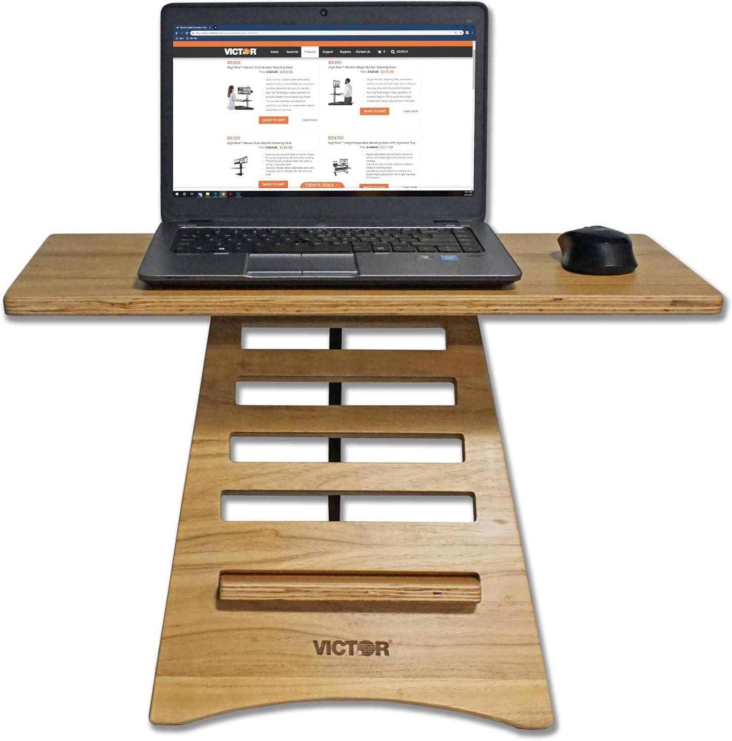 Victor Laptop Stand - Acacia Wood Standing Desk Converter with Dual Trays, 10-Level Height Adjustment, Fast Tool-Free Assembly, for Dorms, Bedrooms, and Home Offices