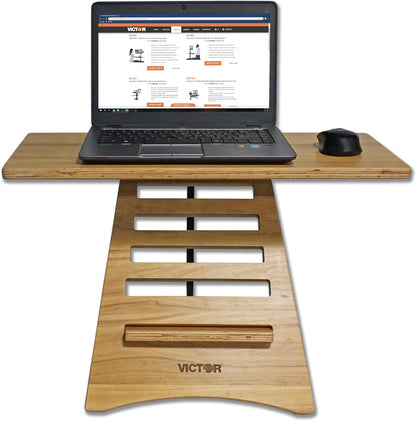 Victor Laptop Stand - Acacia Wood Standing Desk Converter with Dual Trays, 10-Level Height Adjustment, Fast Tool-Free Assembly, for Dorms, Bedrooms, and Home Offices