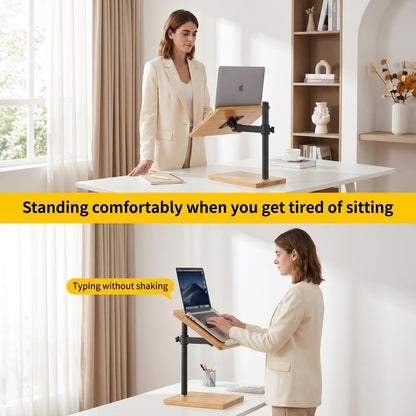 Laptop Stand for Desk, Adjustable Wood and Bamboo Base (Large) | Stand For Macbook , tiltable aluminum riser, length-variable platform, large wide surface, height-modifying lift rod