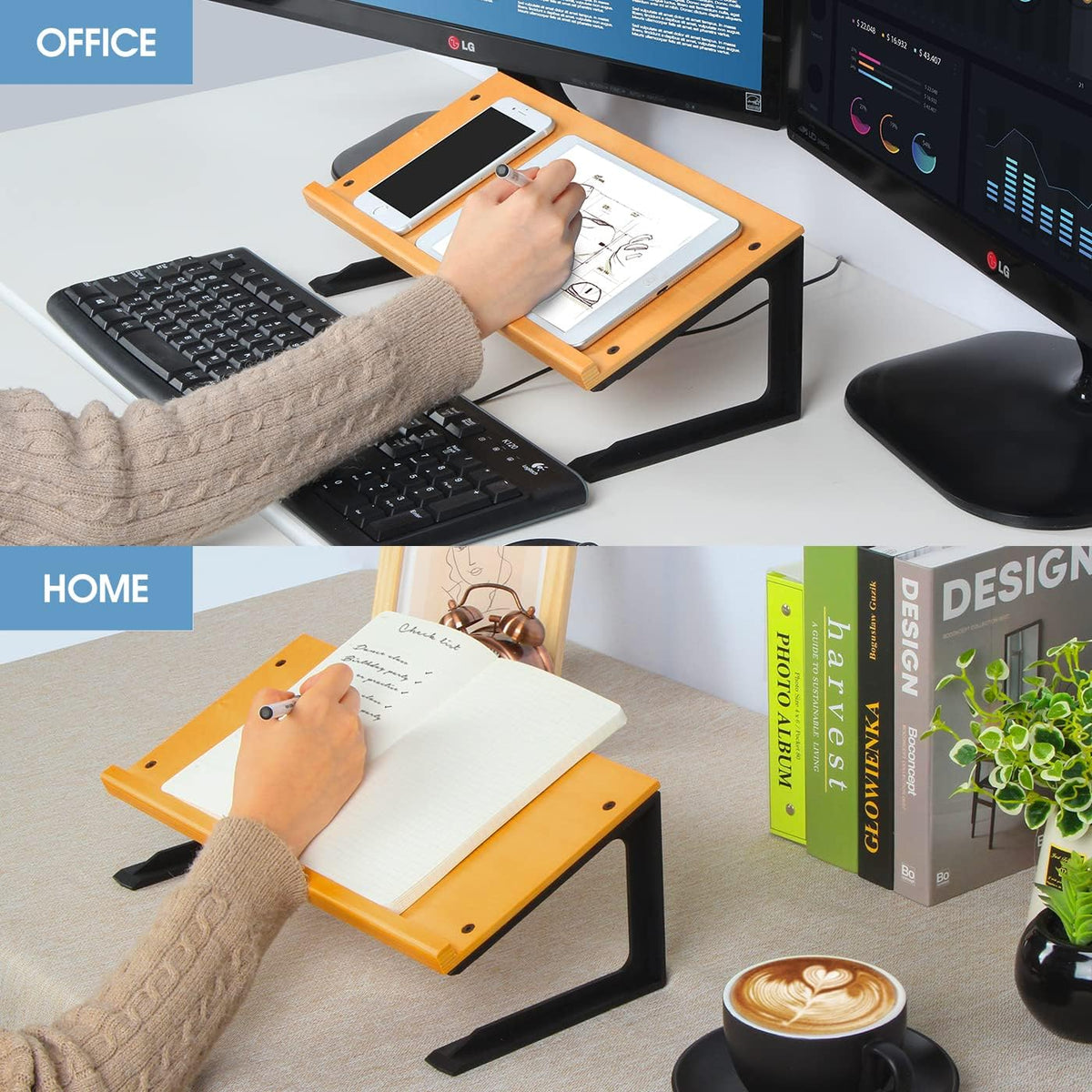 J JAKCUBE Design Tablet Smartphone Book Stand Desk, Wooden Display Organizer, Document Copy Notebook Holder for Monitor - MK294D