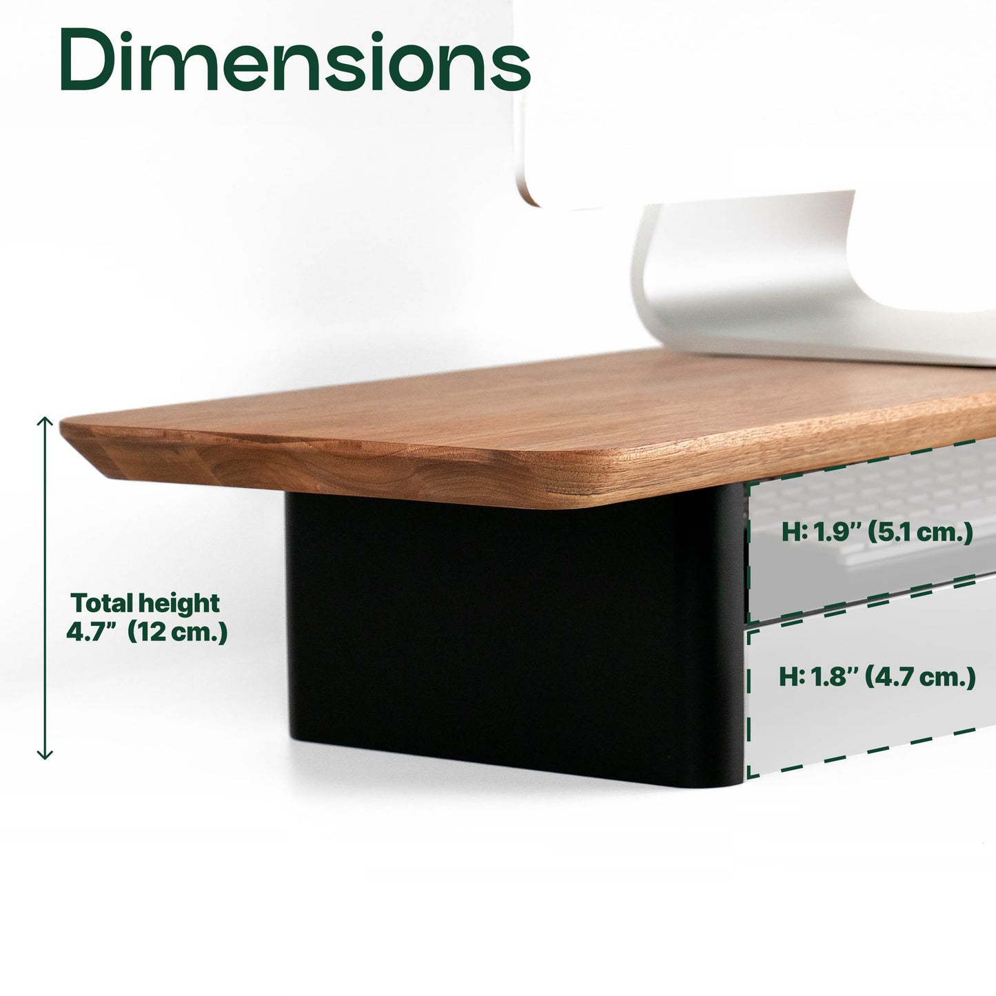 Monitor Stand Riser from Walnut Wood with Black Shelf and Black Legs - Wooden Desktop Storage for PC, Laptop, iMac, TV, Printer, Computer - Durable Walnut Shelf