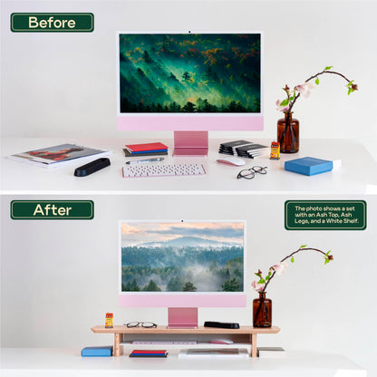 Monitor Stand Riser from Walnut Wood with Black Shelf and Black Legs - Wooden Desktop Storage for PC, Laptop, iMac, TV, Printer, Computer - Durable Walnut Shelf