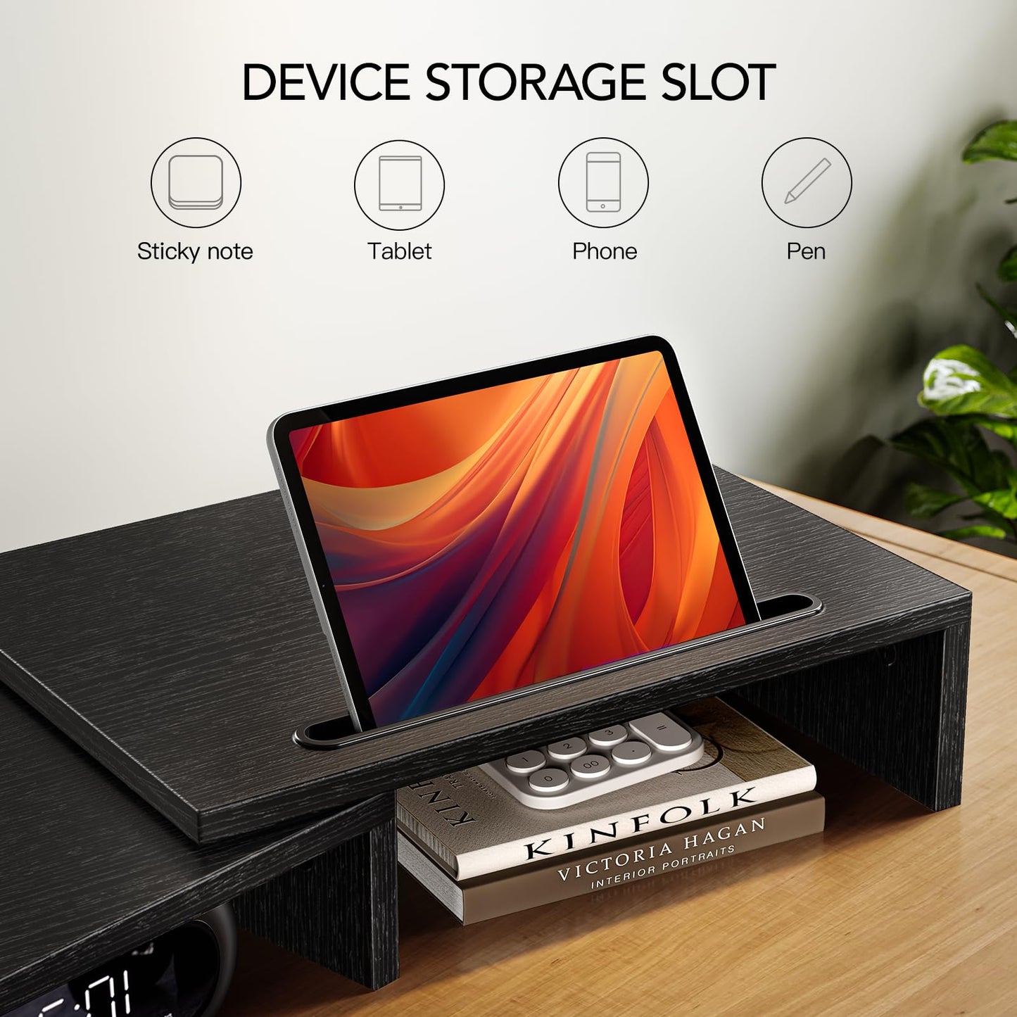 AMERIERGO Dual Monitor Stand Riser- 3 Shelf Screen Stand with Adjustable Length and Angle, 2 Extra Functional Slot Desktop Organizer Stand for PC, Computer, Laptop (Light Wood)