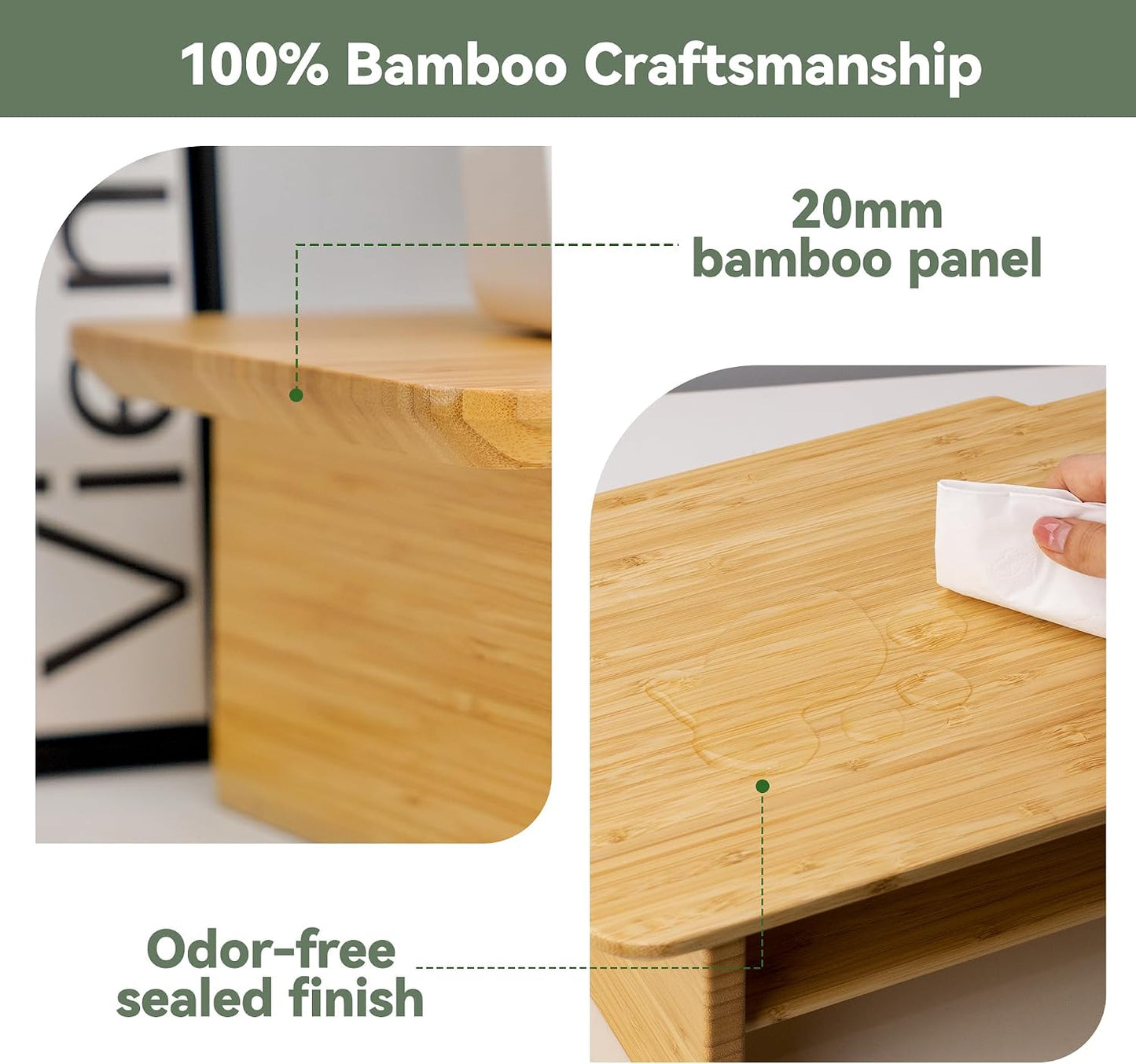 Bamboo Dual Monitor Stand, Natural Desk Shelf with Storage | 39.3 inch Monitor Riser with 2 Drawers, Desk Stand with Cable Management for Home Office, Printer, Laptop
