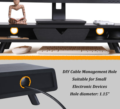 Homerays Bamboo Monitor Stand Riser, No Assembly Required Exquisite Monitor Stand with Drawer Ergonomic Height Wood Monitor Stand