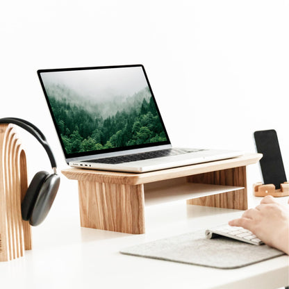 Monitor Stand Riser from Walnut Wood with Black Shelf and Black Legs - Wooden Desktop Storage for PC, Laptop, iMac, TV, Printer, Computer - Durable Walnut Shelf