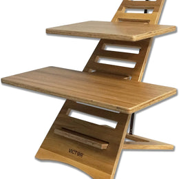 Victor Laptop Stand - Acacia Wood Standing Desk Converter with Dual Trays, 10-Level Height Adjustment, Fast Tool-Free Assembly, for Dorms, Bedrooms, and Home Offices