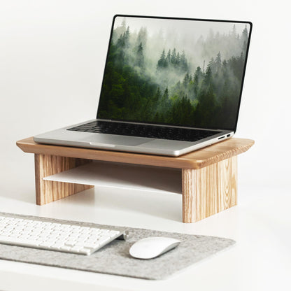 Monitor Stand Riser from Walnut Wood with Black Shelf and Black Legs - Wooden Desktop Storage for PC, Laptop, iMac, TV, Printer, Computer - Durable Walnut Shelf