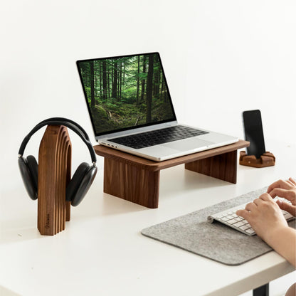 Monitor Stand Riser from Walnut Wood with Black Shelf and Black Legs - Wooden Desktop Storage for PC, Laptop, iMac, TV, Printer, Computer - Durable Walnut Shelf