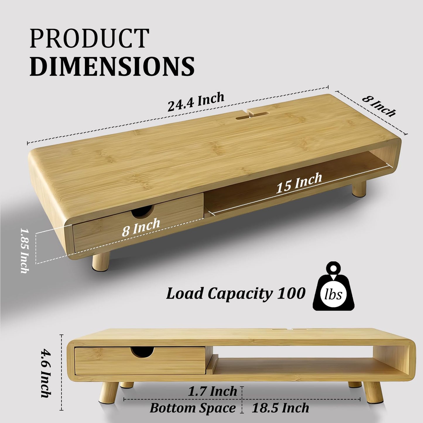 Homerays Bamboo Monitor Stand Riser, No Assembly Required Exquisite Monitor Stand with Drawer Ergonomic Height Wood Monitor Stand