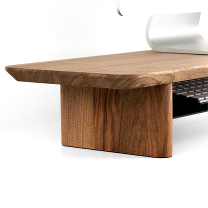Monitor Stand Riser from Walnut Wood with Black Shelf and Black Legs - Wooden Desktop Storage for PC, Laptop, iMac, TV, Printer, Computer - Durable Walnut Shelf