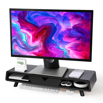 Homerays Bamboo Monitor Stand Riser, No Assembly Required Exquisite Monitor Stand with Drawer Ergonomic Height Wood Monitor Stand