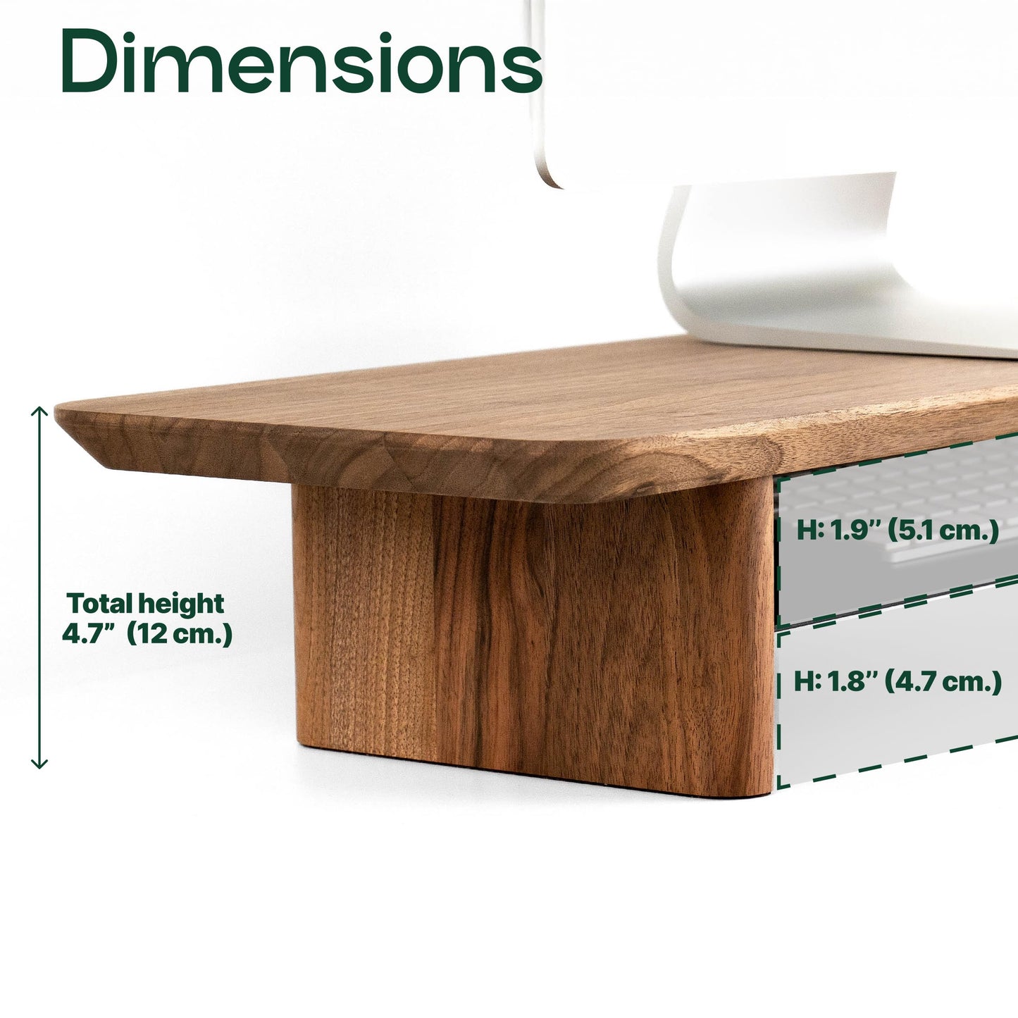 Monitor Stand Riser from Walnut Wood with Black Shelf and Black Legs - Wooden Desktop Storage for PC, Laptop, iMac, TV, Printer, Computer - Durable Walnut Shelf