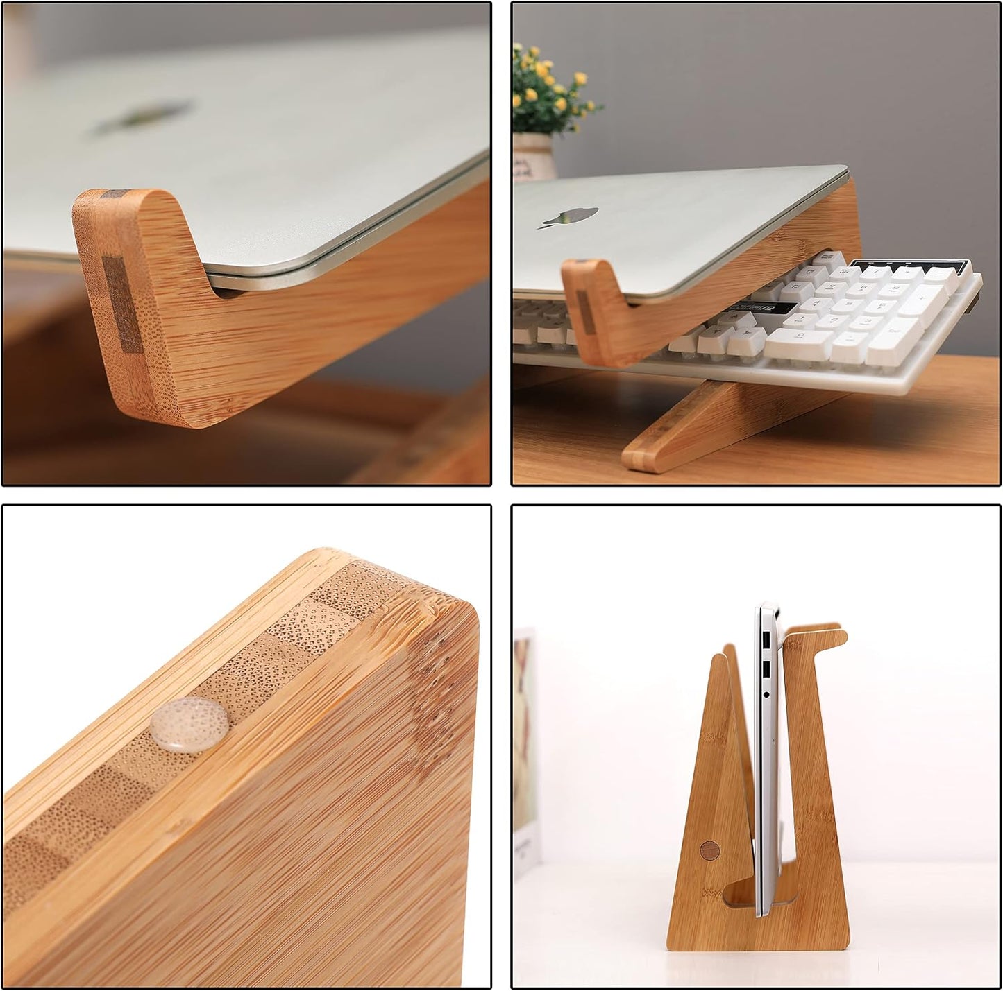 Nuvograin Laptop Stand, Wooden Vertical Laptop Stand for Desk, Bamboo Laptop Stand Compatible with MacBook Air Pro/Dell XPS/Surface pro/HP/Pixelbook/Lenovo, More Laptops 13-17.7inch