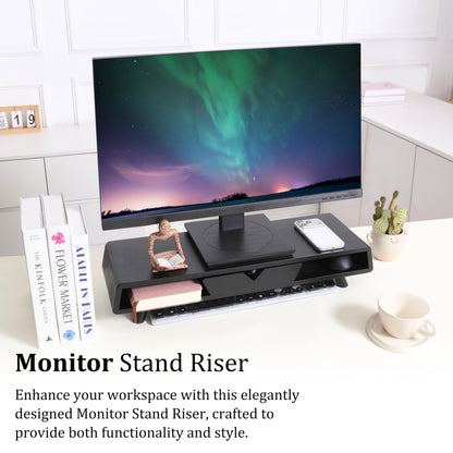 Homerays Bamboo Monitor Stand Riser, No Assembly Required Exquisite Monitor Stand with Drawer Ergonomic Height Wood Monitor Stand
