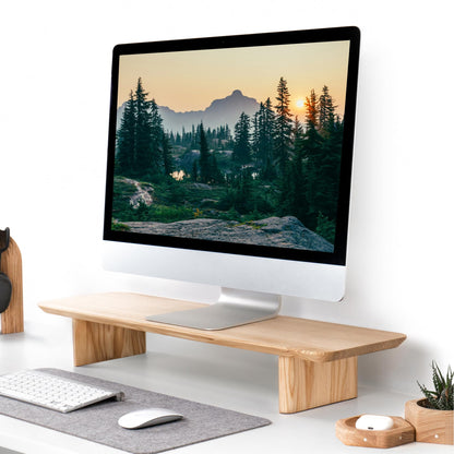 Monitor Stand Riser from Walnut Wood with Black Shelf and Black Legs - Wooden Desktop Storage for PC, Laptop, iMac, TV, Printer, Computer - Durable Walnut Shelf
