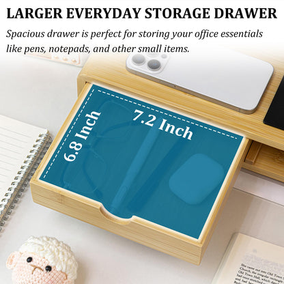 Homerays Bamboo Monitor Stand Riser, No Assembly Required Exquisite Monitor Stand with Drawer Ergonomic Height Wood Monitor Stand
