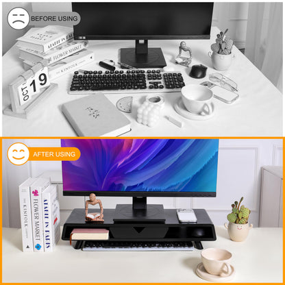 Homerays Bamboo Monitor Stand Riser, No Assembly Required Exquisite Monitor Stand with Drawer Ergonomic Height Wood Monitor Stand