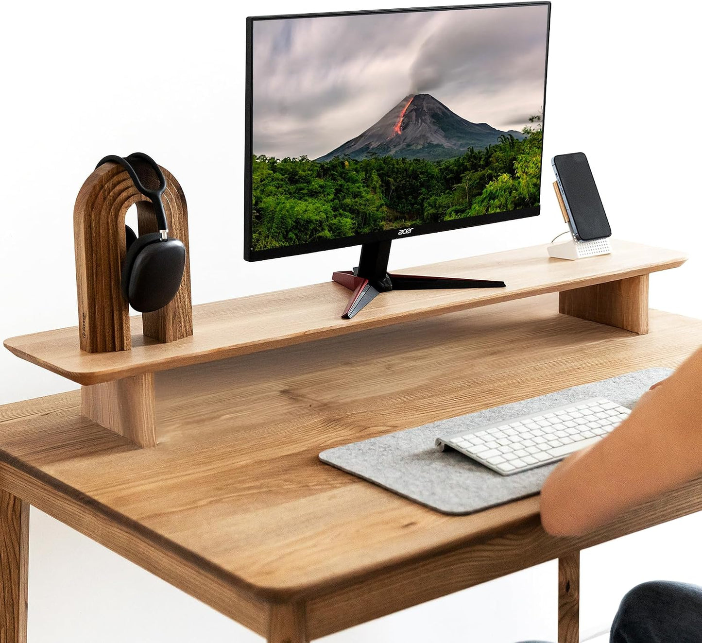 Monitor Stand Riser from Walnut Wood with Black Shelf and Black Legs - Wooden Desktop Storage for PC, Laptop, iMac, TV, Printer, Computer - Durable Walnut Shelf