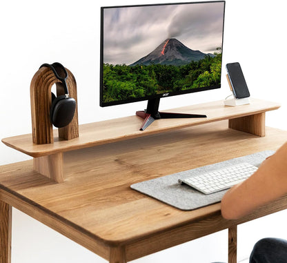 Monitor Stand Riser from Walnut Wood with Black Shelf and Black Legs - Wooden Desktop Storage for PC, Laptop, iMac, TV, Printer, Computer - Durable Walnut Shelf