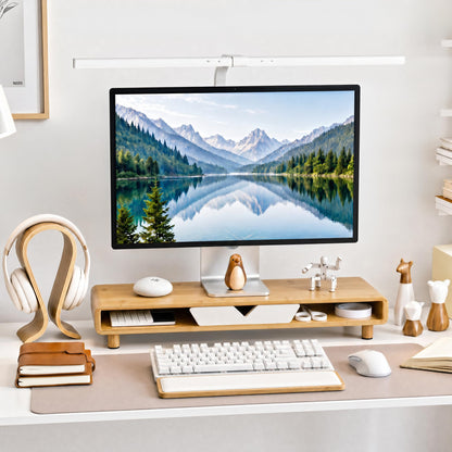 Homerays Bamboo Monitor Stand Riser, No Assembly Required Exquisite Monitor Stand with Drawer Ergonomic Height Wood Monitor Stand