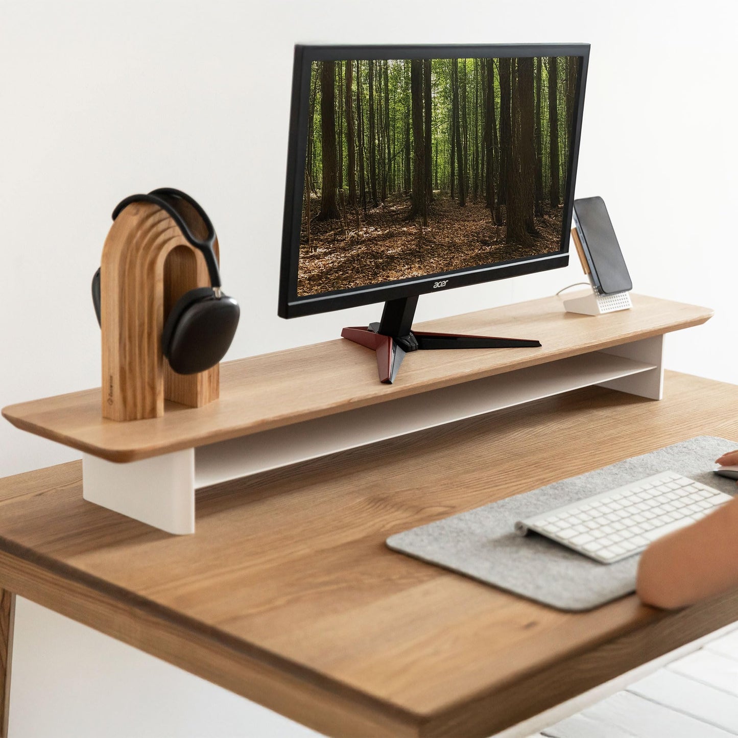 Monitor Stand Riser from Walnut Wood with Black Shelf and Black Legs - Wooden Desktop Storage for PC, Laptop, iMac, TV, Printer, Computer - Durable Walnut Shelf
