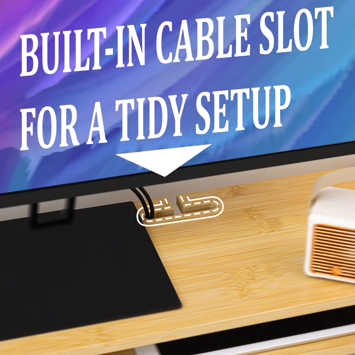 Homerays Bamboo Monitor Stand Riser, No Assembly Required Exquisite Monitor Stand with Drawer Ergonomic Height Wood Monitor Stand