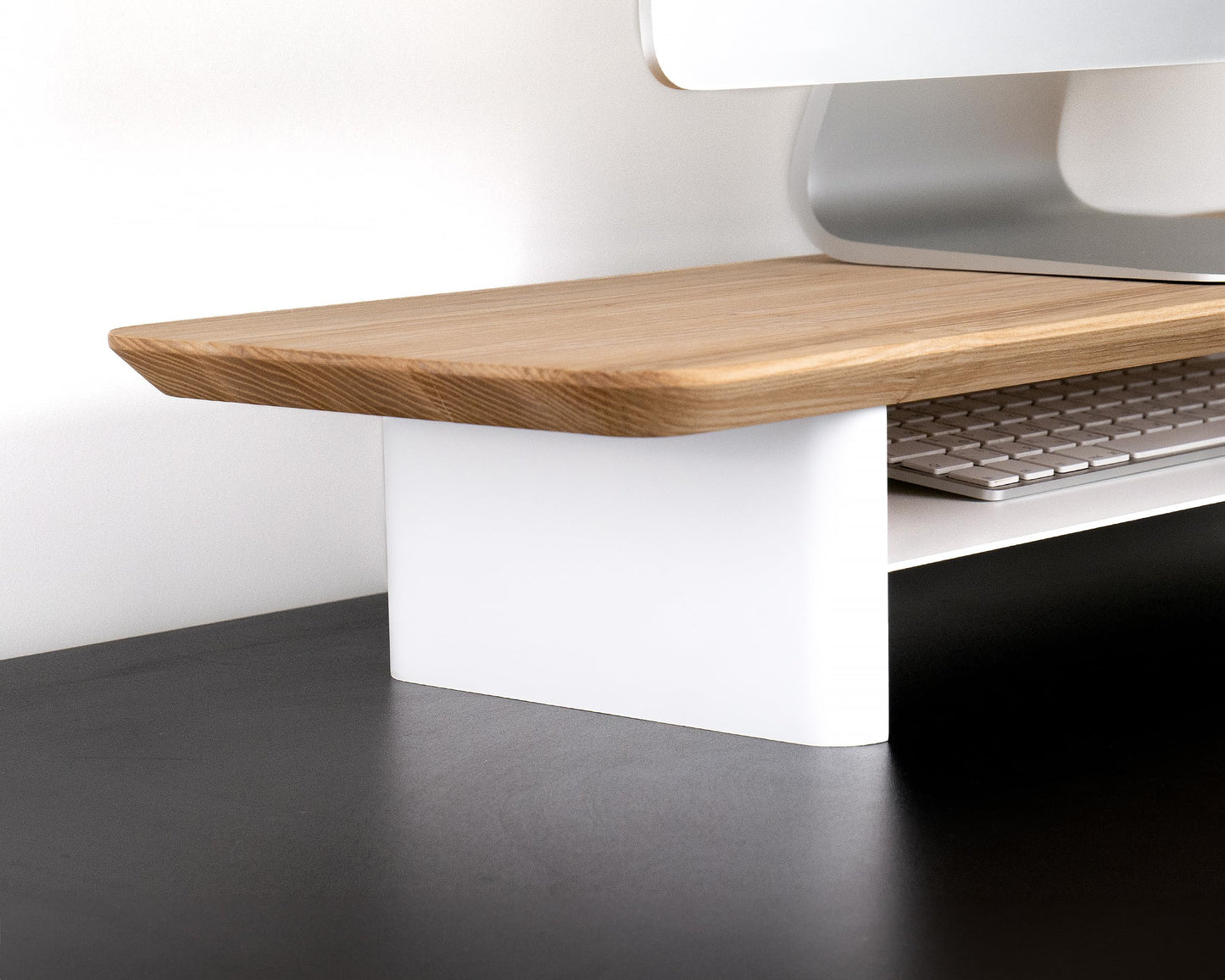 Monitor Stand Riser from Walnut Wood with Black Shelf and Black Legs - Wooden Desktop Storage for PC, Laptop, iMac, TV, Printer, Computer - Durable Walnut Shelf