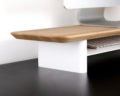 Monitor Stand Riser from Walnut Wood with Black Shelf and Black Legs - Wooden Desktop Storage for PC, Laptop, iMac, TV, Printer, Computer - Durable Walnut Shelf